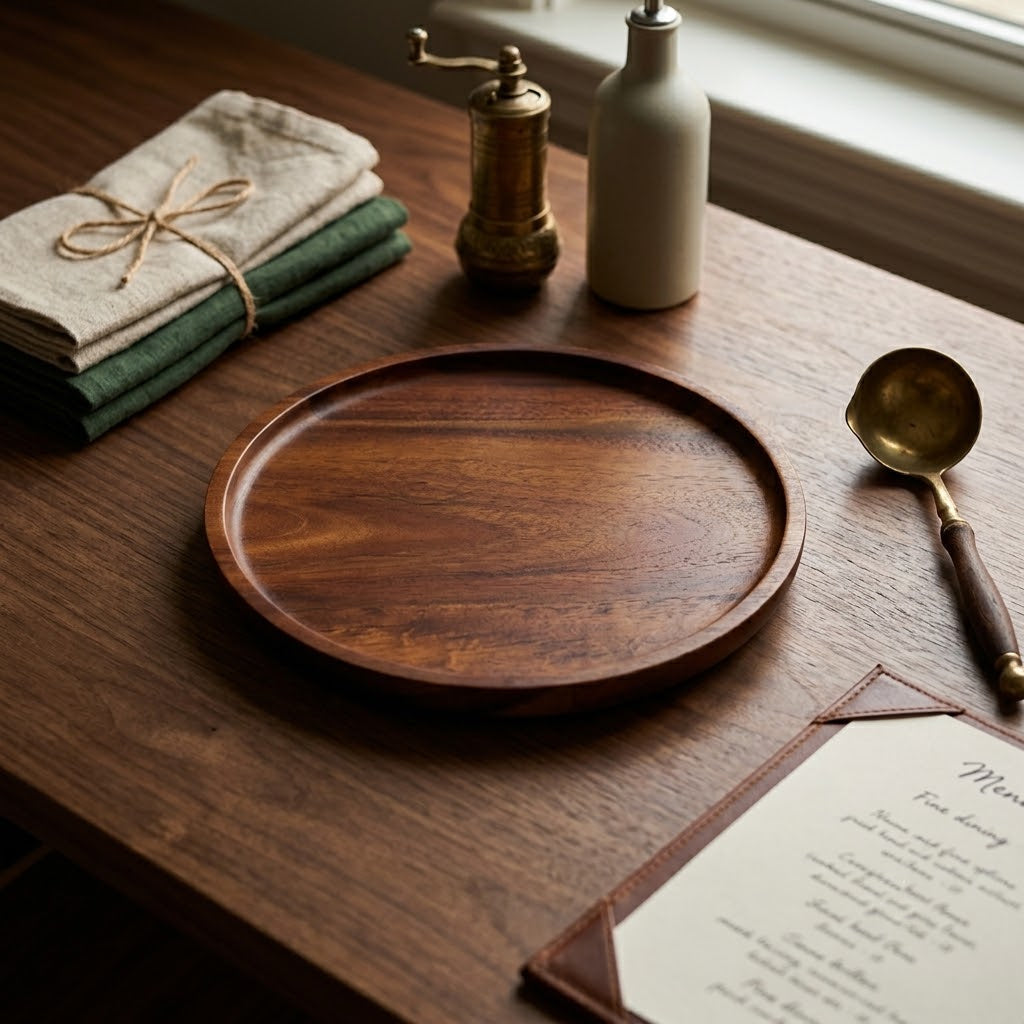 Minimalist Round Wooden Serving Tray